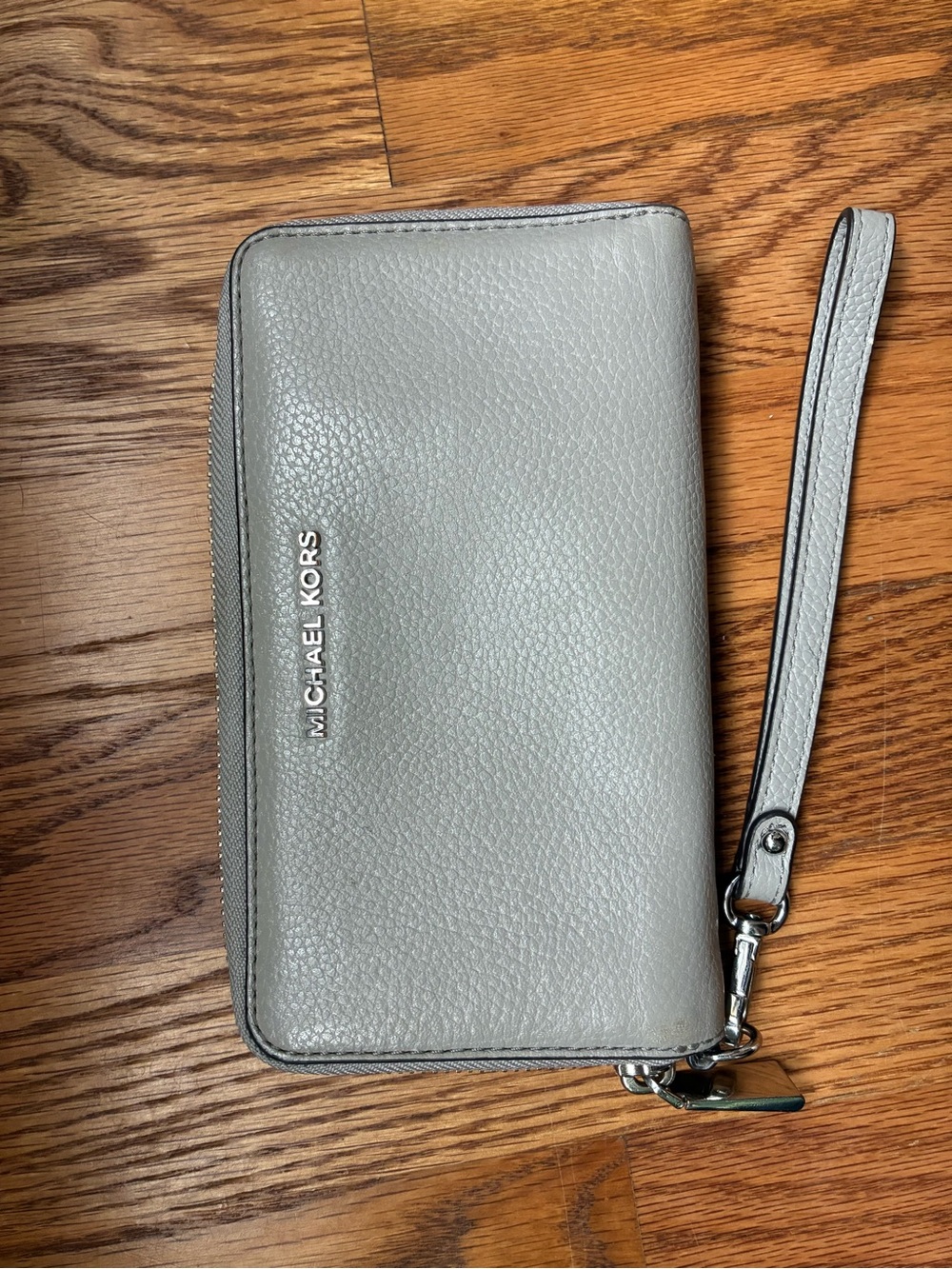 Michael Kors Gray Pebbled Leather Wristlet Wallet with Strap